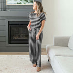 Stripe Jumpsuit Elastic Waist Back Keyhole Stripe Jumpsuit Elastic Waist Back Keyhole