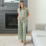 Stripe Jumpsuit Elastic Waist Back Keyhole Stripe Jumpsuit Elastic Waist Back Keyhole