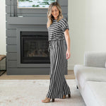 Stripe Jumpsuit Elastic Waist Back Keyhole Stripe Jumpsuit Elastic Waist Back Keyhole