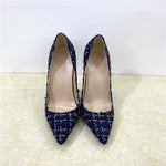 New Woven High Heels 12CM Pointed Toe Stiletto Pumps All-Match Women's