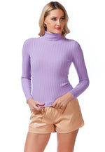 Full Sleeve Rib Knit Turtle Neck Top