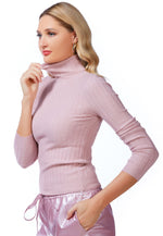 Full Sleeve Rib Knit Turtle Neck Top