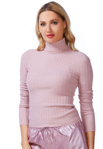 Full Sleeve Rib Knit Turtle Neck Top