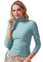 Full Sleeve Rib Knit Turtle Neck Top