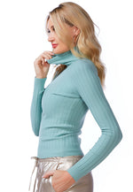 Full Sleeve Rib Knit Turtle Neck Top