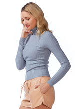 Full Sleeve Rib Knit Turtle Neck Top