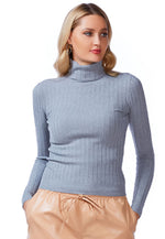 Full Sleeve Rib Knit Turtle Neck Top