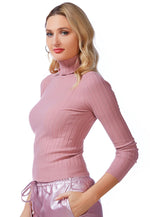 Full Sleeve Rib Knit Turtle Neck Top