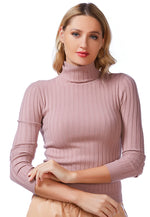 Full Sleeve Rib Knit Turtle Neck Top