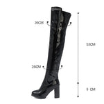 Sgesvier Women Square High Heels Thigh High Boot Woman Shiny Patent