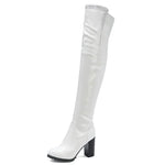 Sgesvier Women Square High Heels Thigh High Boot Woman Shiny Patent