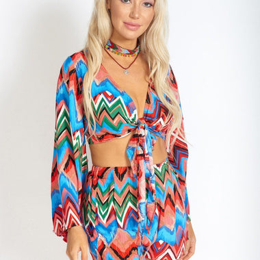 Rainbow Waves Bohemian Front Tying Crop Top Rainbow Waves Bohemian Front Tying Crop Top