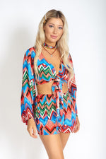 Rainbow Waves Bohemian Front Tying Crop Top Rainbow Waves Bohemian Front Tying Crop Top