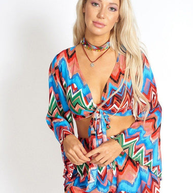 Rainbow Waves Bohemian Front Tying Crop Top Rainbow Waves Bohemian Front Tying Crop Top