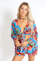 Rainbow Waves Bohemian Front Tying Crop Top Rainbow Waves Bohemian Front Tying Crop Top