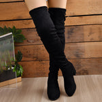 Lucyever Autumn Winter Stretch Slim Long Boots Women Thick Heels Over