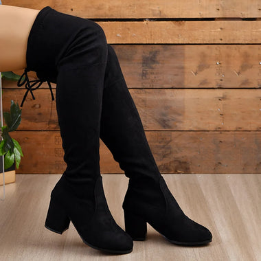 Lucyever Autumn Winter Stretch Slim Long Boots Women Thick Heels Over