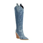 Denim Western Women Knee Thigh High Boots New 2024 Autumn Winter High