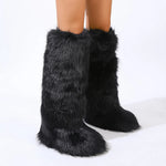 2024 Women Winter Thigh High Fluffy Boots Ladies Furry Faux Fox Fur