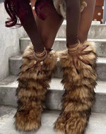 2024 Women Winter Thigh High Fluffy Boots Ladies Furry Faux Fox Fur