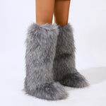 2024 Women Winter Thigh High Fluffy Boots Ladies Furry Faux Fox Fur