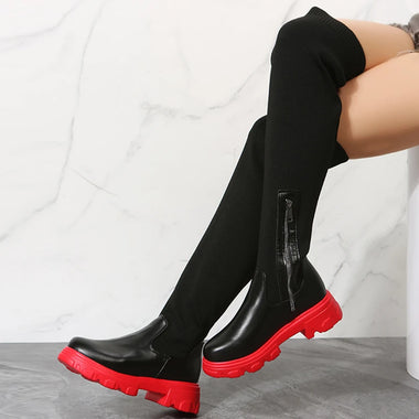 Thigh High Boots Women Over-the-knee Long Platform Shoes Knitting