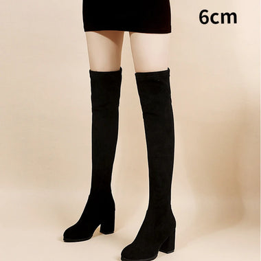 2023 Faux Suede Female Heels Autumn Zipper Elastic Knee-high Boots for