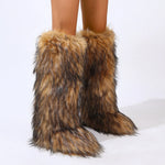 2024 Women Winter Thigh High Fluffy Boots Ladies Furry Faux Fox Fur