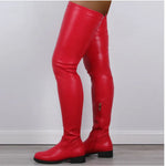 Big Size 47 Thigh High Boots Pu Leather Low Heel Over The Knee Boots