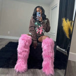 2024 Women Winter Thigh High Fluffy Boots Ladies Furry Faux Fox Fur