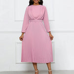 FairyShely 2025 Solid Folds Plus Size Dress Sexy Women Long Sleeve