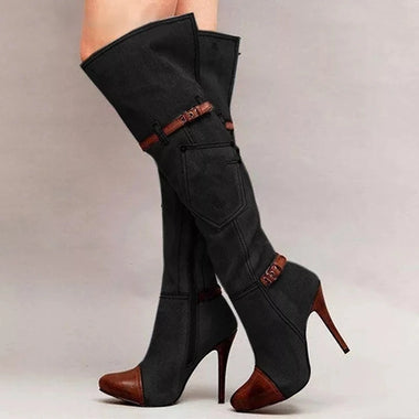 Botas Over The Knee Women Boots Autumn Winter Denim High Heels Ladies