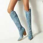 Denim Western Women Knee Thigh High Boots New 2024 Autumn Winter High