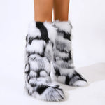 2024 Women Winter Thigh High Fluffy Boots Ladies Furry Faux Fox Fur