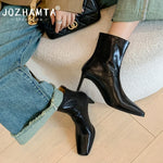 JOZHAMTA Size 34-43 Women Ankle Boots Real Leather Thick High Heel