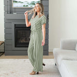 Stripe Jumpsuit Elastic Waist Back Keyhole Stripe Jumpsuit Elastic Waist Back Keyhole