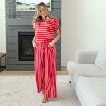 Stripe Jumpsuit Elastic Waist Back Keyhole Stripe Jumpsuit Elastic Waist Back Keyhole