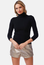 Full Sleeve Rib Knit Turtle Neck Top