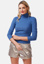 Full Sleeve Rib Knit Turtle Neck Top