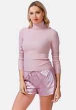 Full Sleeve Rib Knit Turtle Neck Top