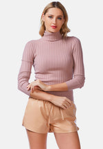 Full Sleeve Rib Knit Turtle Neck Top