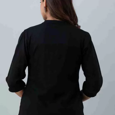 Casual Regular Sleeves Solid Women Black Top